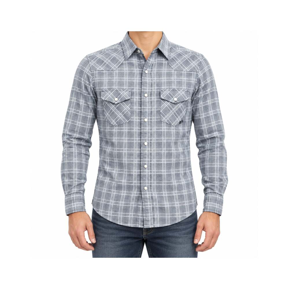 Coastal Shirt Mens Small Blue Gray Plaid Pearl Snap Western Long Sleeve Cowboy